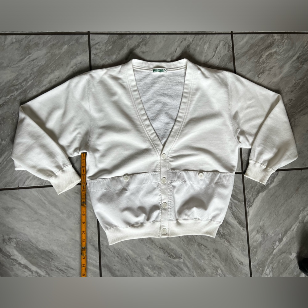 1990's Women’s Puma Vintage Cardigan Size 2 White Button Up 90s 80s
